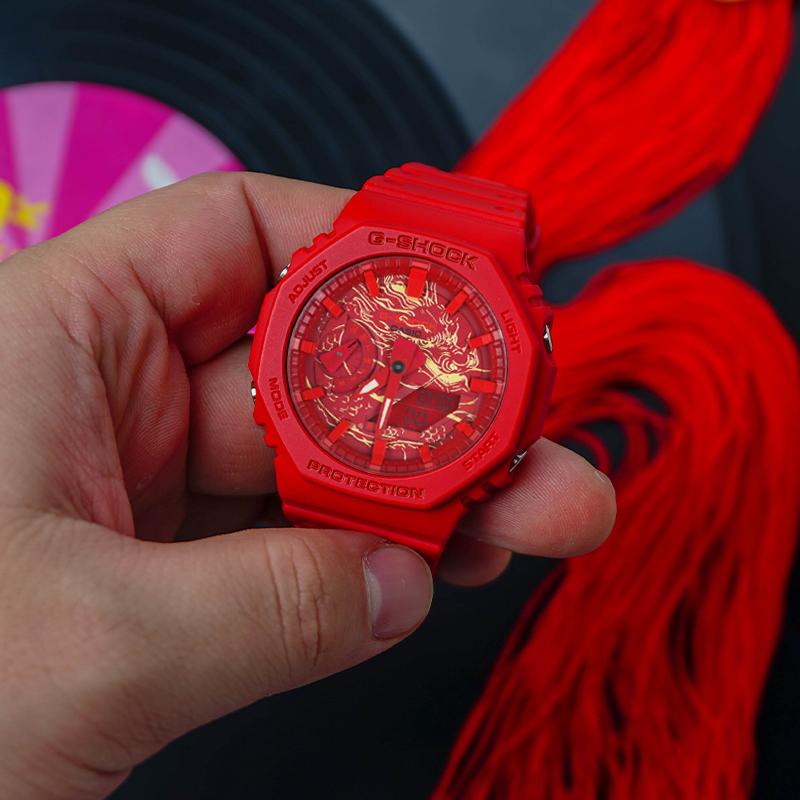 Casio Мужские часы с двойным дисплеем (жидкокристаллический/аналоговый) Серия Красные Часы GA-2100-4A-
