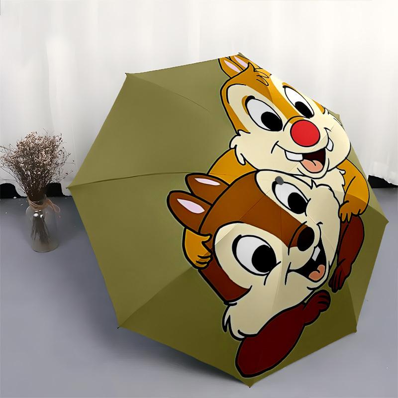 Chips and Dale Themed Automatic Opening and Closing Umbrella, Brightly Colored 8-rib Portable Umbrella, Suitable for Men and Women, A Perfect Gift for