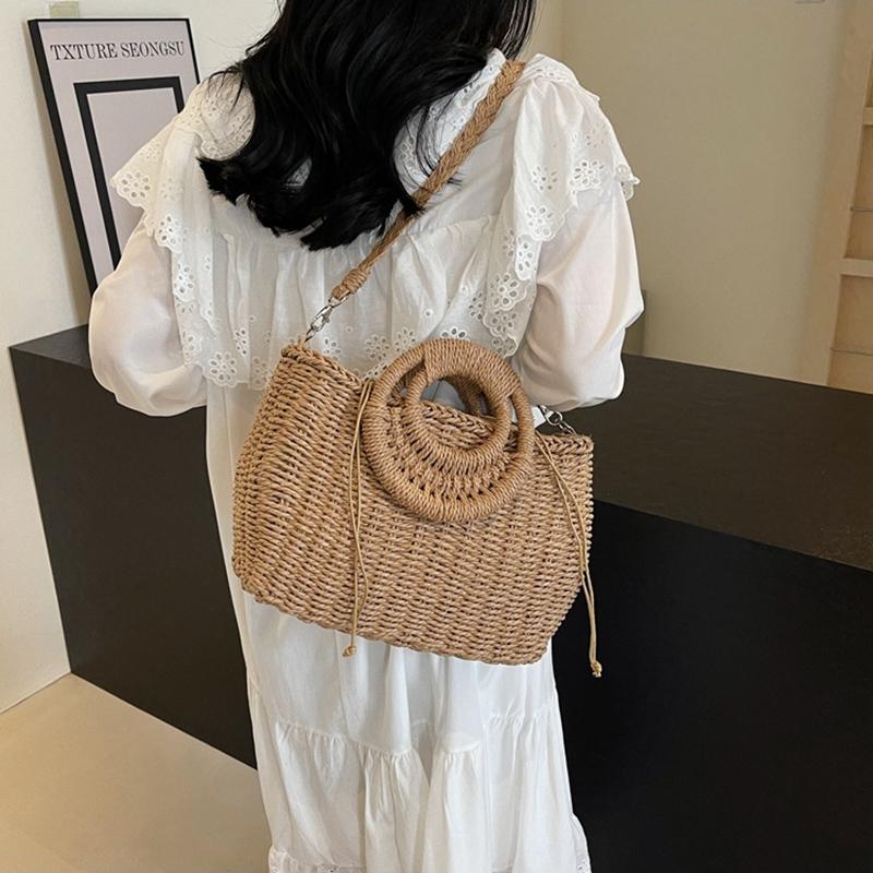 Соломенные сумки через плечо для женщин, летняя повседневная плетеная сумка через плечо, дорожная корзина, пляжная сумка, женский кошелек и сумки из ротанга