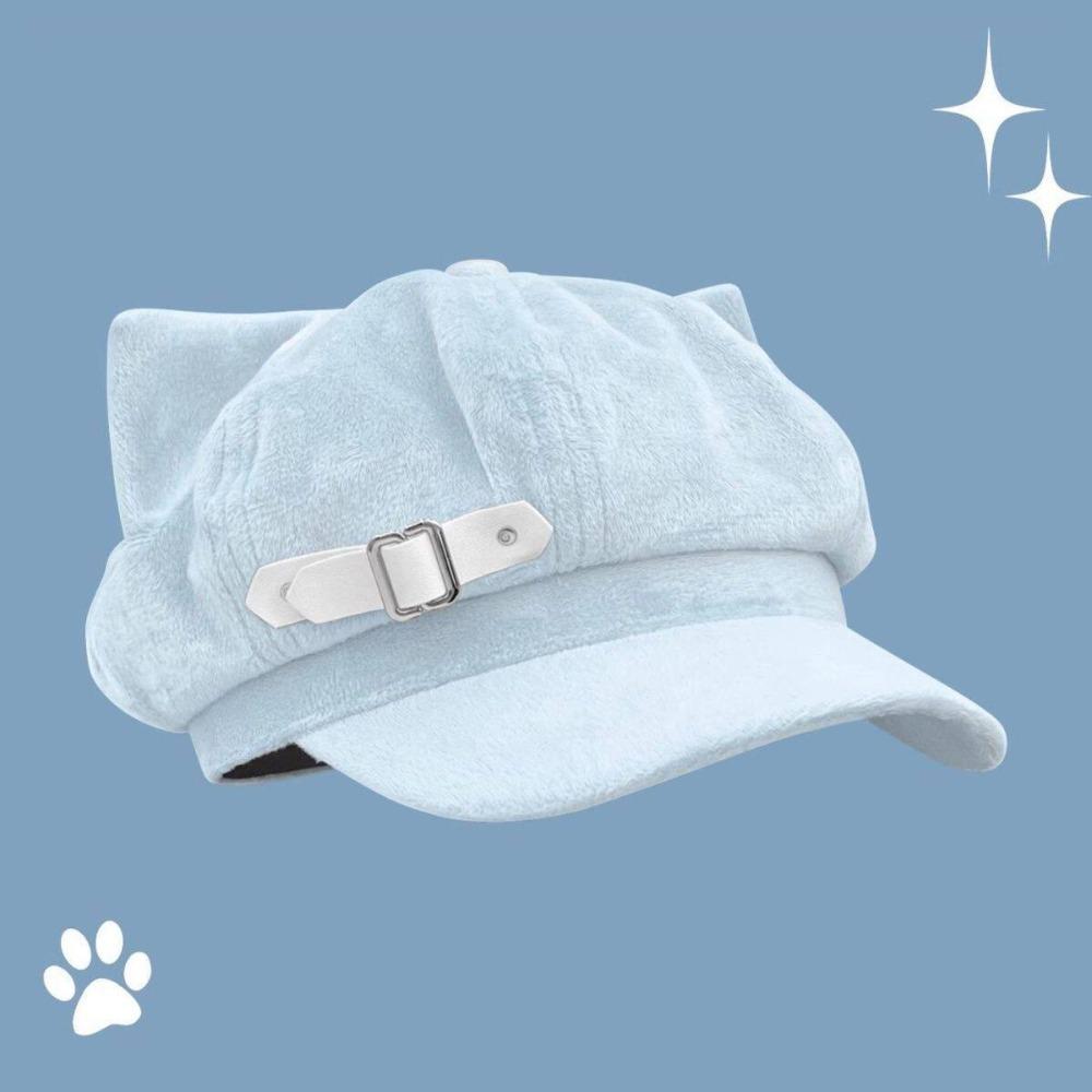 Cute Cat Ears Women's Beret Anime Cat Paw Pattern Newsboy Cap Sweet Japanese Style Baseball Cap Everyday Outfits