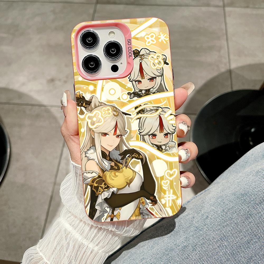 Game GI Ningguang Pink Translucent Mobile Phone Case for iPhone 17 16 15 14 13 12 11 X XR XS 8 7 Air Pro Max Plus Colorful Cover