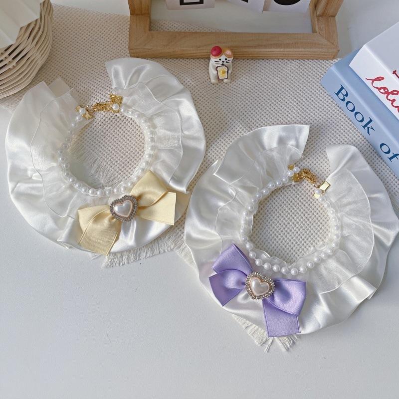 New Sweet Cream‑Tone Bow Pet Collar Scarf Saliva Towel Ornament for Kittens Puppies Cats Dogs