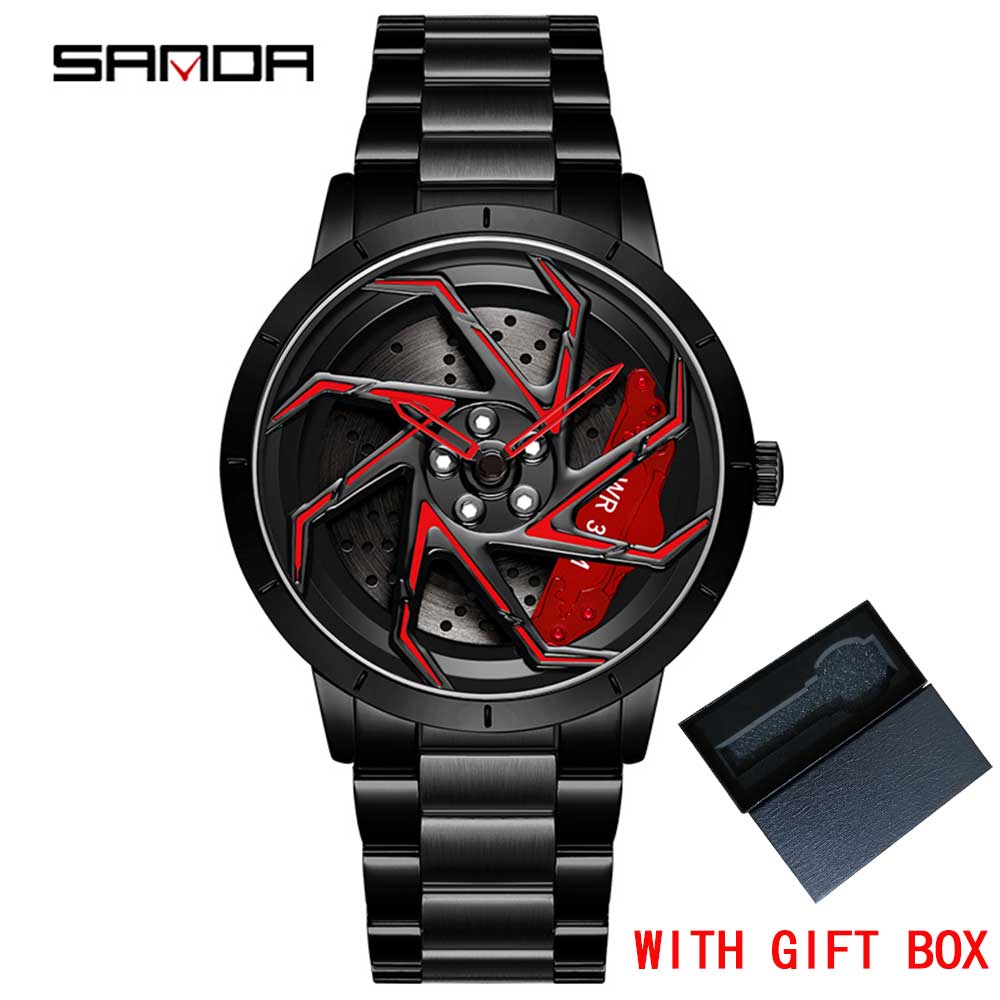 Fashion Mens Watches Luxury 360 Rotating Car Wheel Dial Quartz Watch Men Casual Steel Waterproof Sport Watch Relogio Masculino