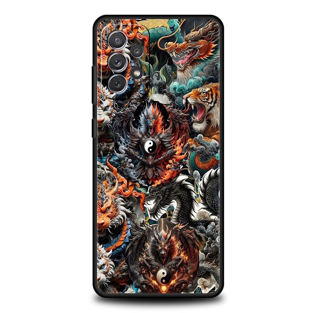 Чехол Chinoiserie Loong Цветочный Дракон для Samsung Galaxy A55 A35 A15 A14 A13 A25 A54 A51 A71 A72 A73 A32 A52 A41 Мягкий ТПУ