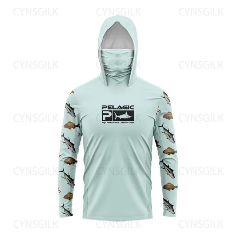 Men Women UV Protection Fishing Shirt Long Sleeve Quick Dry Hooded Sun Hat Cover UPF 50 Summer Outdoor Sport