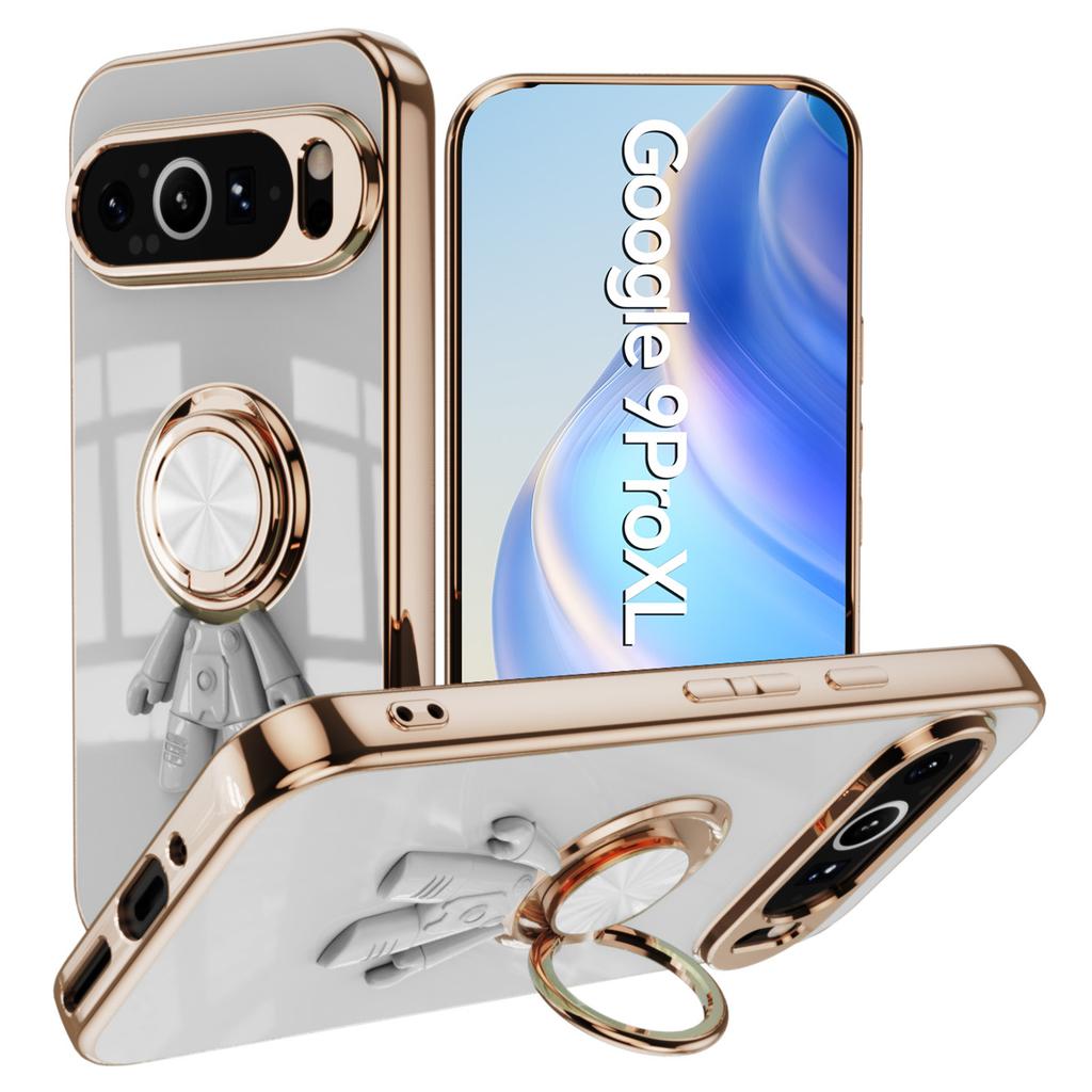 For Google Pixel 9 Pro XL Case with Astronaut Ring Kickstand 6D Electroplating TPU Phone Cover