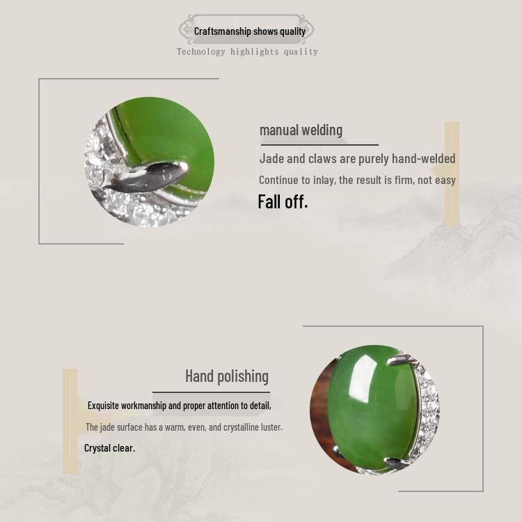 Винтажное колье-подвеска из серебра 925 пробы с кабошоном из хэтяньского жадеита и сертифицированным натуральным зеленым жадеитом