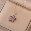 Crystal Zircon Pendant Necklace Shiny Petal Gold Necklace Rotatable Flowers Choker  Date Night