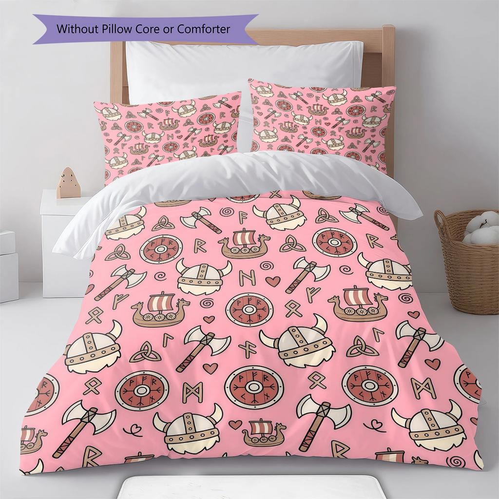 Pink Cartoon Art Pattern Bedding,Quilt Set Quilt Cover Pillowcase Home Birthday Gift (1 * duvet cover + 2 * pillowcase, without core)