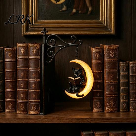 Декоративные металлические подставки для книг на полки, готические, с подвесным светильником, Кот Ворон Призрак Черная Луна, Подставка для книг, Лампа для книжной полки, Винтажный стопор для книжной полки в виде витража