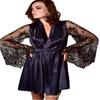 Европейский и американский сексуальный кружевной халат-пеньюар - Прозрачный, с длинным рукавом, из искусственного шелка