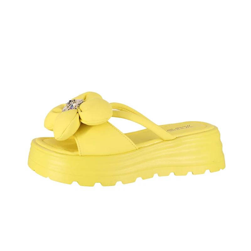 Women's Slippers Flower Platform Sole Rhinestones Shoes Women Dress Outdoor Summer Korean Style 2025 Zapatillas De Mujer