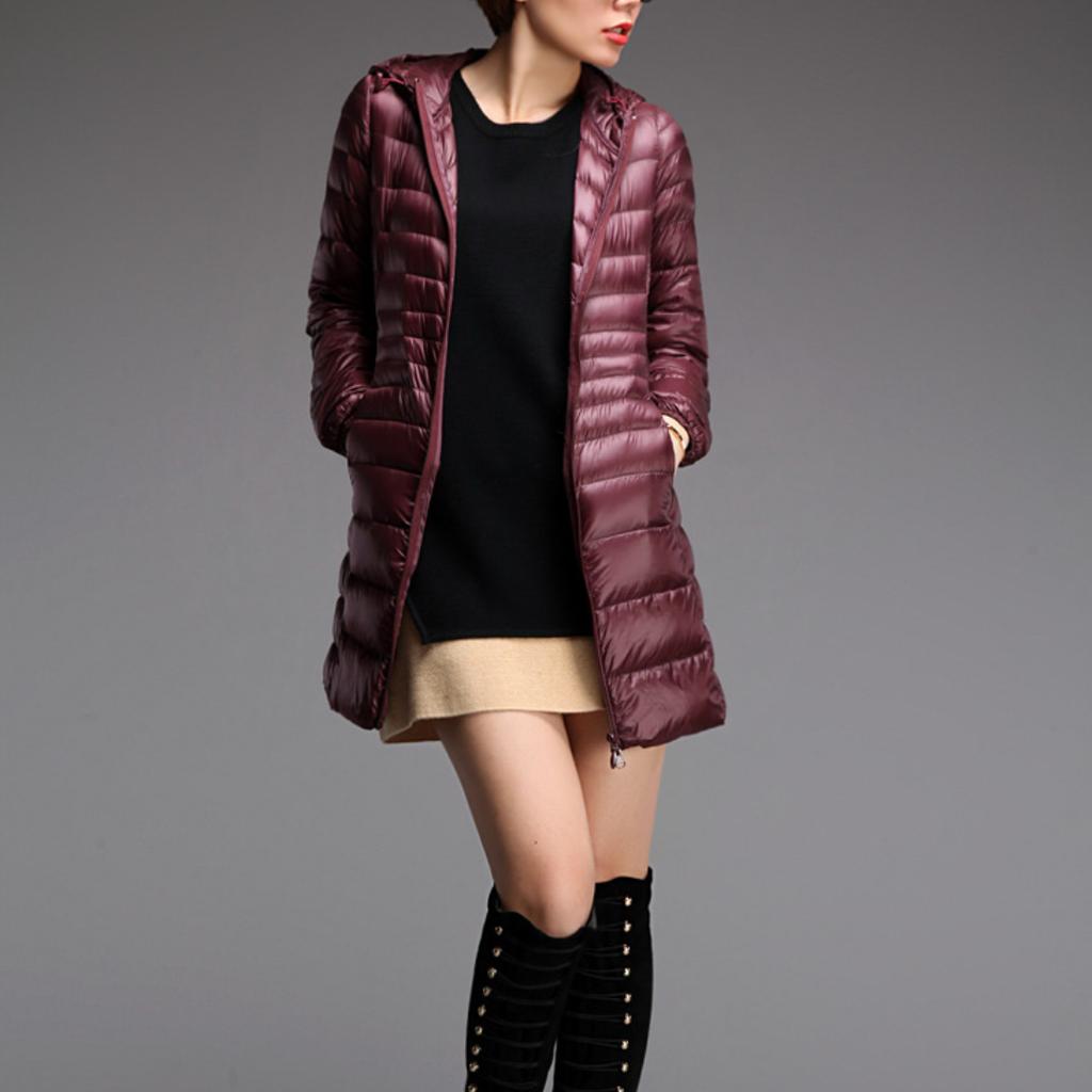 Spring and Autumn Hooded Down Jacket Plus Size Thin Slim Fit Mid-length Women's Jacket S-7XL Women