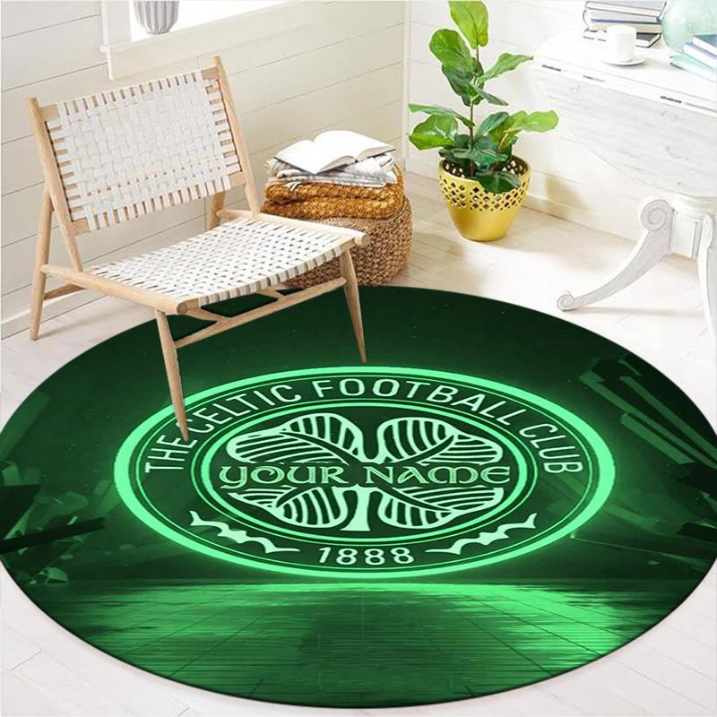 Celtic Fc Crest Custom Name Round Area Rug Carpet Rug For Living Room Bedroom Sofa Playroom Decor Nonslip Floor Mat