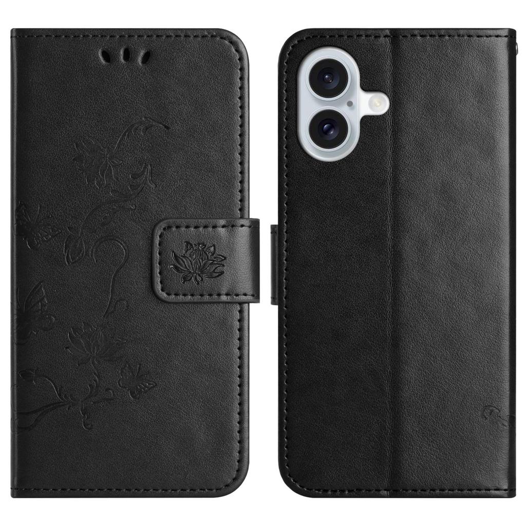 For iPhone 17 Case Wallet Stand Imprinted Butterfly Flower PU Leather Phone Cover