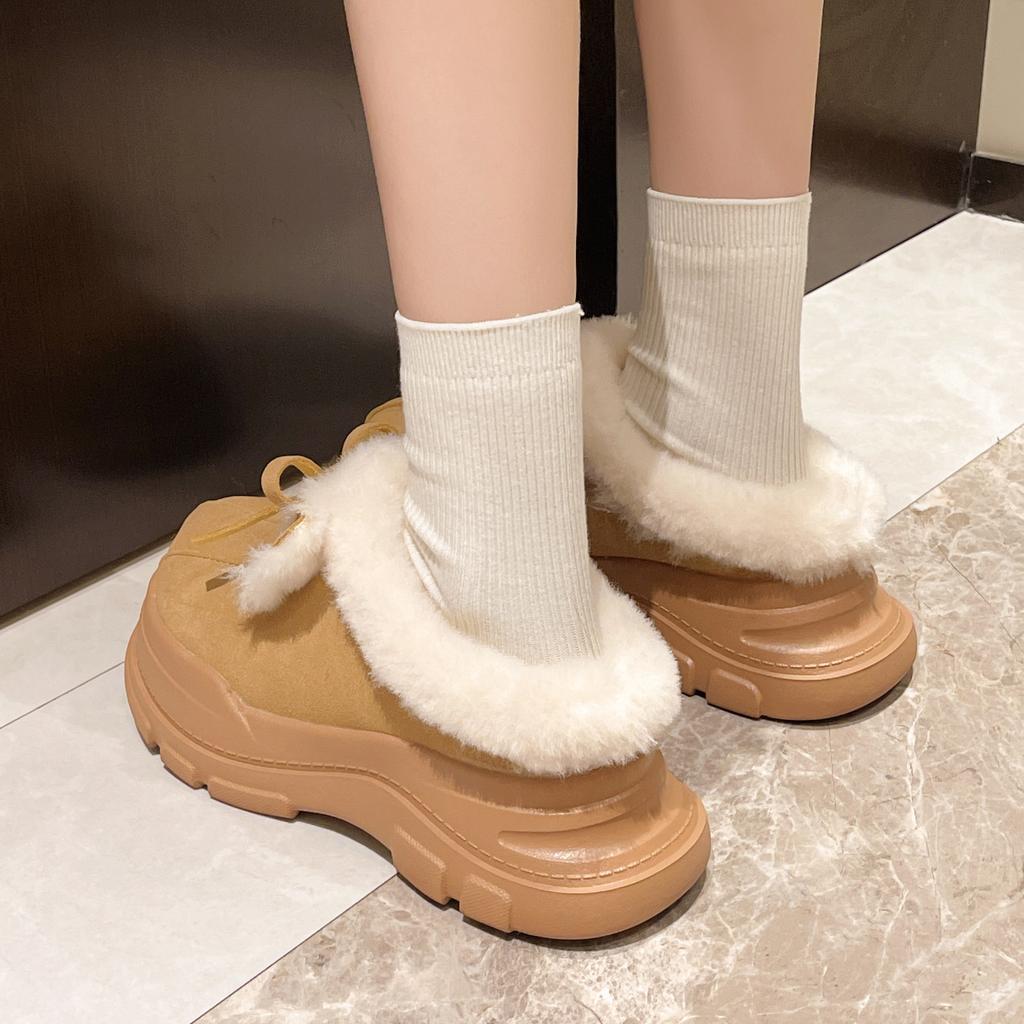 Зимние ботинки на платформе Muffin женские с французским бантом модные и удобные повседневные ботинки с мехом и встроенным большим хлопковым ремешком