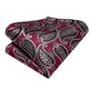 Hi-Tie Fashion Mens Wine-Red Paisley Necktie Hanky Cufflinks for Business Wedding