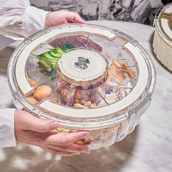 Вращающаяся тарелка для сухофруктов и закусок с крышкой и ручкой, 6 отделений, сервировочное блюдо, для дома и улицы, можно мыть в посудомоечной машине, контейнер для закусок