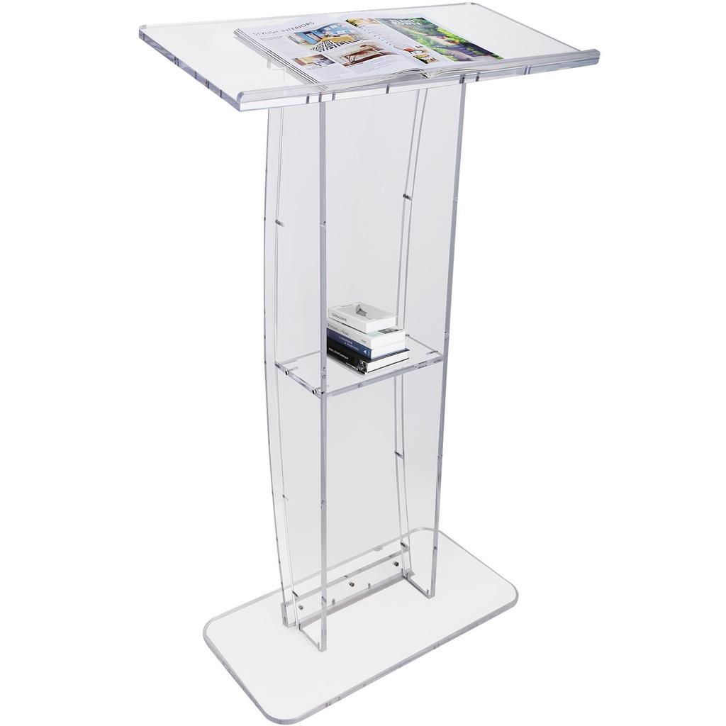VEVOR Acrylic Podium, 119 cm Tall, Clear Acrylic Podium Stand with Wide Reading Surface & Storage Shelf