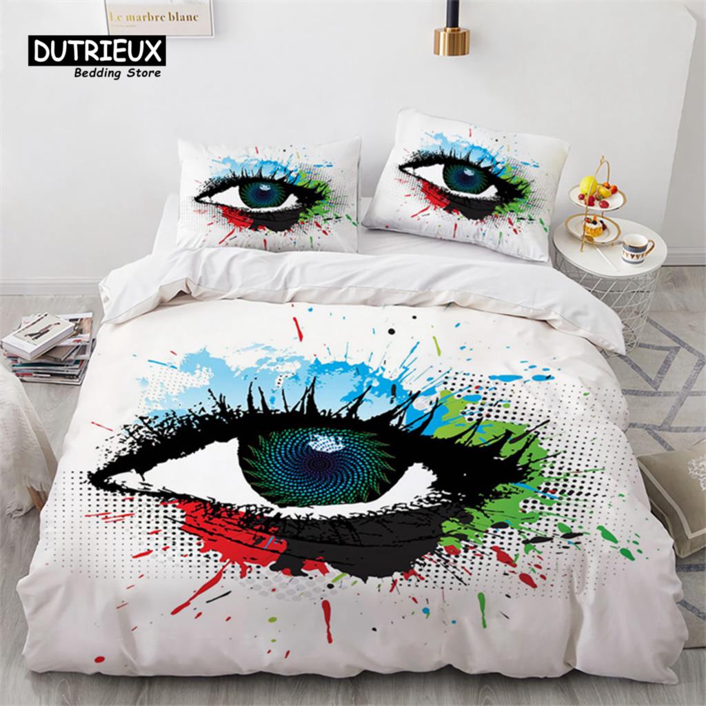 3D Colorful Eyes Duvet Cover Microfiber Vintage All Seeing Eye Tattoo Quilt Cover Boho Mandala Bedding Set Full Single King Size