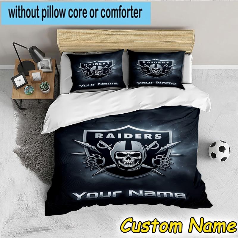 Custom Name Raiders Football Bedding Set 3PCS Duvet Cover Closure Includes 1 Duvet Cover & 2 Pillowcases for All Seasons Bedroom Decor