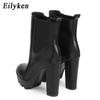 Eilyken New Fashion Platform Chunky High Heels Women Ankle Boots Concise Zipper Soft Leather Short Booties Designer Shoes