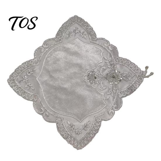 Floral Beaded Place Mats Retro Square Placemat, Embroidery Coaster with Beads, Heat Resistant Elegant Dresser Dustproof Mat, Washable Table