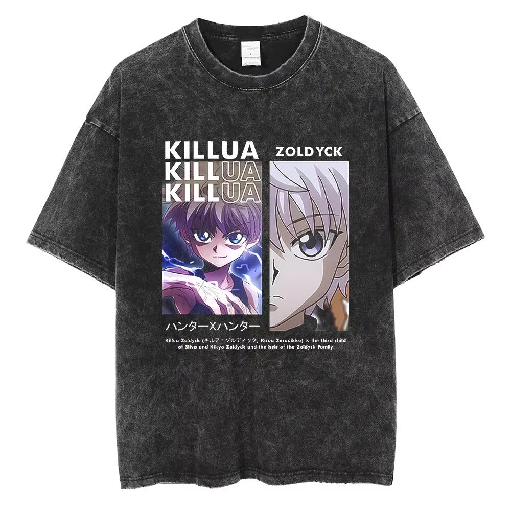 HUNTERHUNTER T Shirt Kurapika Manga Tshirt Men Women Hip Hop Washed Cotton Tshirt Clothing Summer Short Sleeve Toip Streetwear