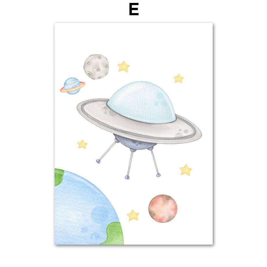 Космический астронавт, ракета, планета, солнечная система, космический корабль, детская настенная живопись, холст, картина, плакат, настенные панно, декор для детской комнаты