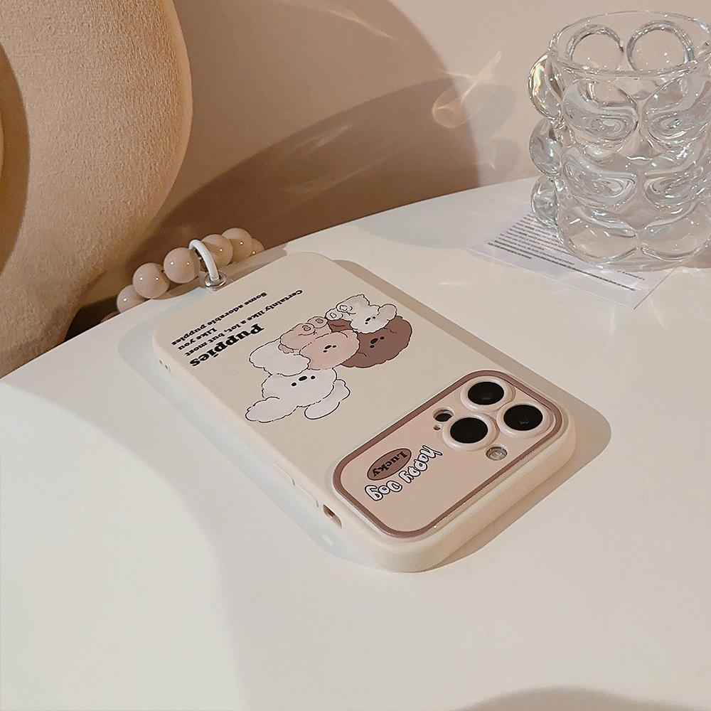 Retro ins dog-themed phone case suitable for iPhone 17, Apple 15, 13 Pro Max, 11, XS, 16 with bracelet, soft and cute