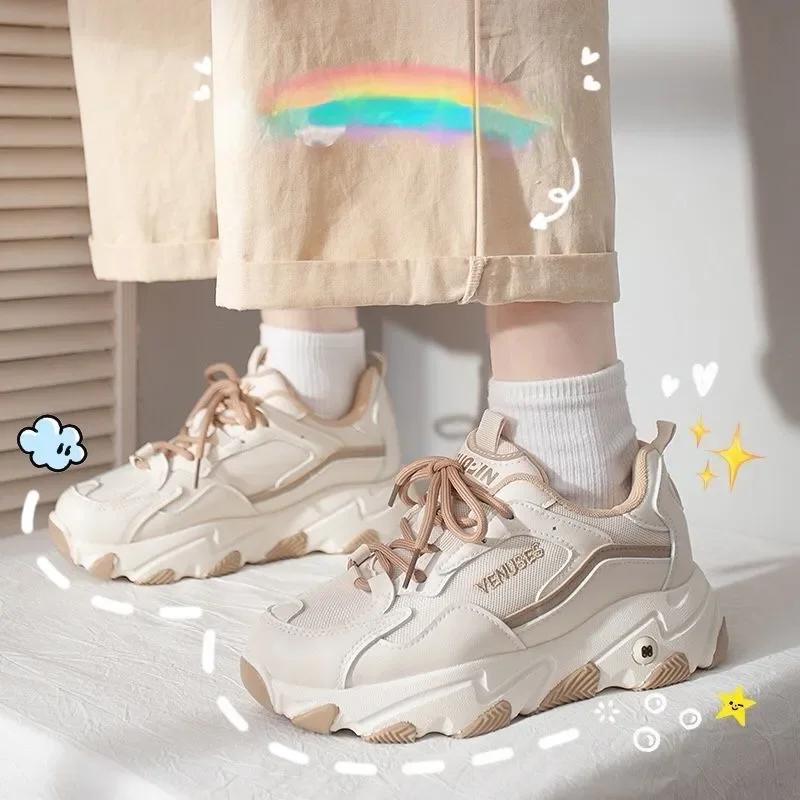 Мода 2024 года, винтажные кроссовки на платформе, осенние женские кроссовки в стиле пэчворк, повседневная одежда для студентов, повседневная обувь в корейском стиле, вулканизированная обувь для женщин