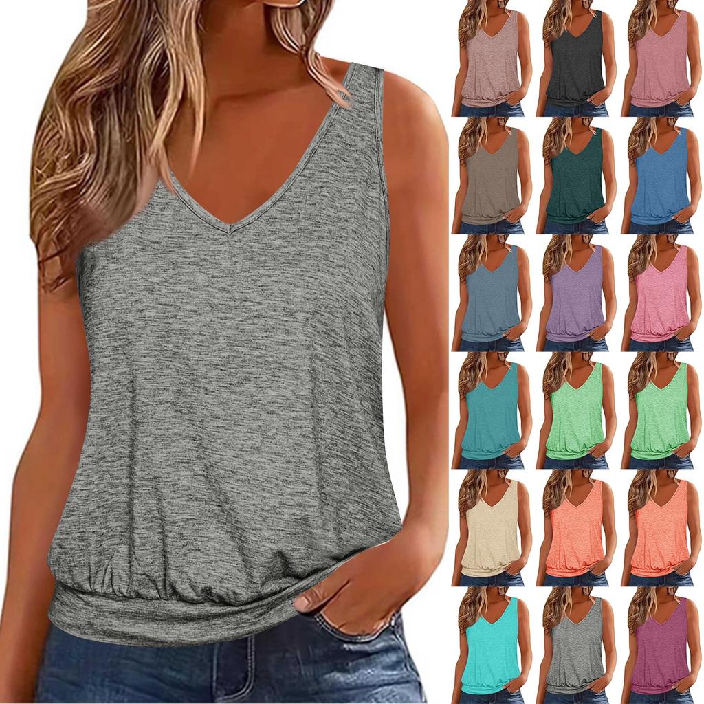 Топы на бретелях для женщин, свободная посадка, футболка без рукавов с v-образным вырезом, женские повседневные летние однотонные блузки