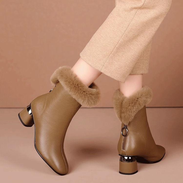 Зимние сапоги для снега, женские ботинки из овчины, толстый каблук, водонепроницаемые, нескользящие, утолщенные