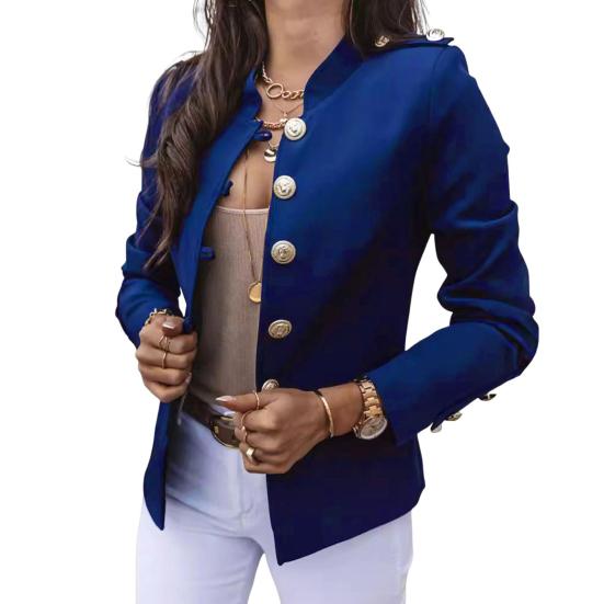 Women Suit Coat Stand Collar Long Sleeve Single Breasted Suit Jacket