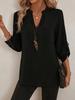 Elegant Ladies V Neck Long Sleeve Top Lightweight Solid Color Button Details Fashion Spring Summer Autumn