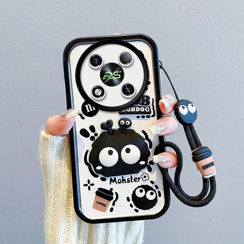 KEYSION Shockproof Case for Itel RS4 with Lanyard Soft Silicone Cute 3D Cartoon Doll Phone Back Cover for Itel RS4