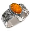 Natural Baltic Amber Gemstone 925 Sterling Silver Cuff Bangle Adjustable V6f55