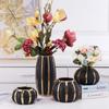 Creative Golden Stripes Black Ceramic Vase Modern Flower Pots Decorative Flower Arrangement Desk Decoration Gold-plated Vases
