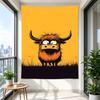 Hanging Tapestry for Wall Decor Cartoon Shaggy Highland Cow with Big Horns on Bright Yellow Background for Adult Whimsical Decor
