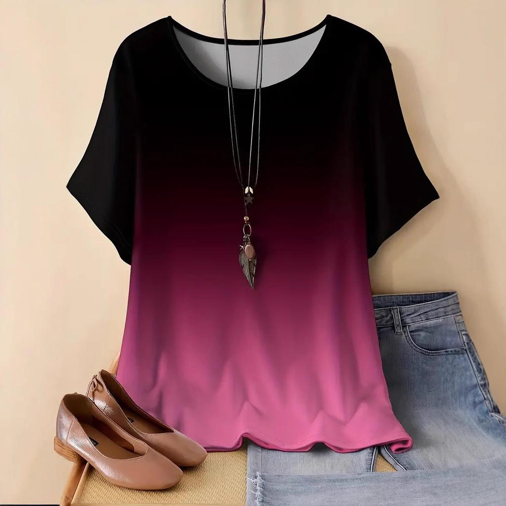 XL-7XL Большие размеры Женская повседневная спортивная свободная футболка с круглым вырезом и короткими рукавами