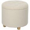 Round ottoman with storage space, lid and wooden legs, footstool for living room, hallway, bedroom, cream white