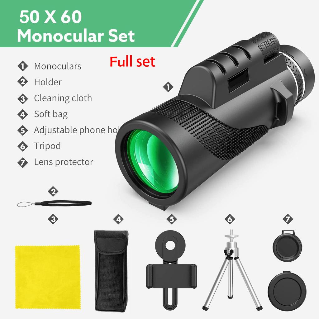 50x60 Waterproof Monocular Bird Watching Telescope With Smartphone Mount & Tripod For Travelling Hunting