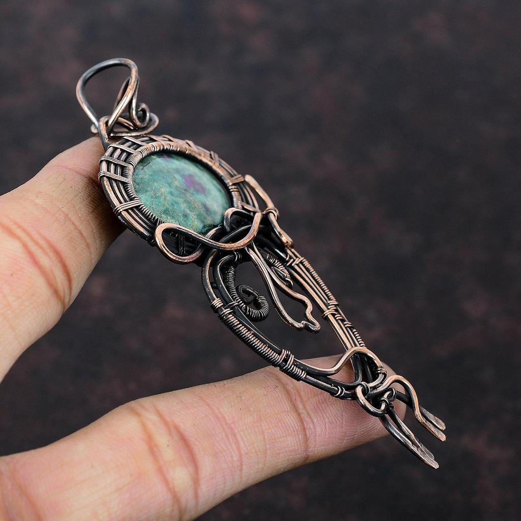 Подвеска Ruby Fuchsite, подвеска из медной проволоки, подвеска ручной работы, драгоценный камень, медные украшения, совершенно новая подвеска, подвеска из проволоки, подарок для мамы