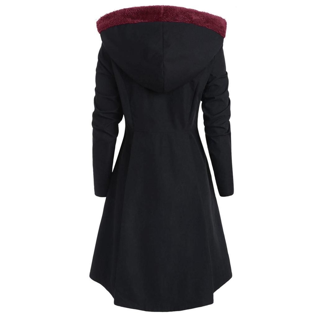 Женская асимметричная юбка больших размеров с длинным рукавом и длинным шерстяным воротником с капюшоном на одной пуговице, плащ, верхнее пальто