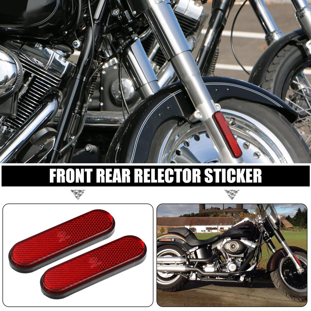 uxcell 2pcs Front Lower Fork Reflector Sticker Rear Saddlebag Side Visibility Reflector Stripe Kit Universal Oval Red