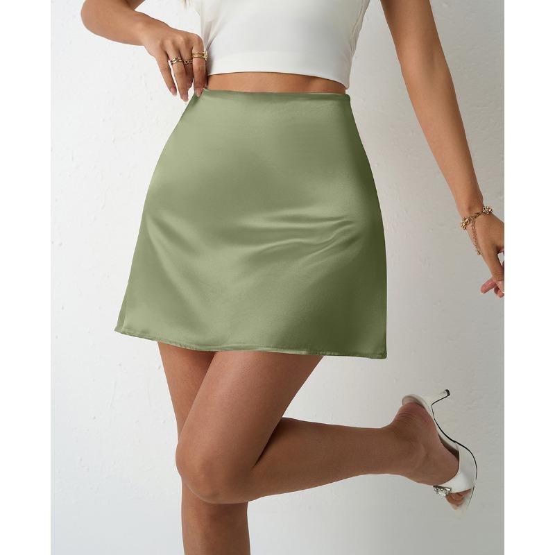 Женская атласная юбка весна-лето Юбка-трапеция Плиссированная юбка Высокая талия