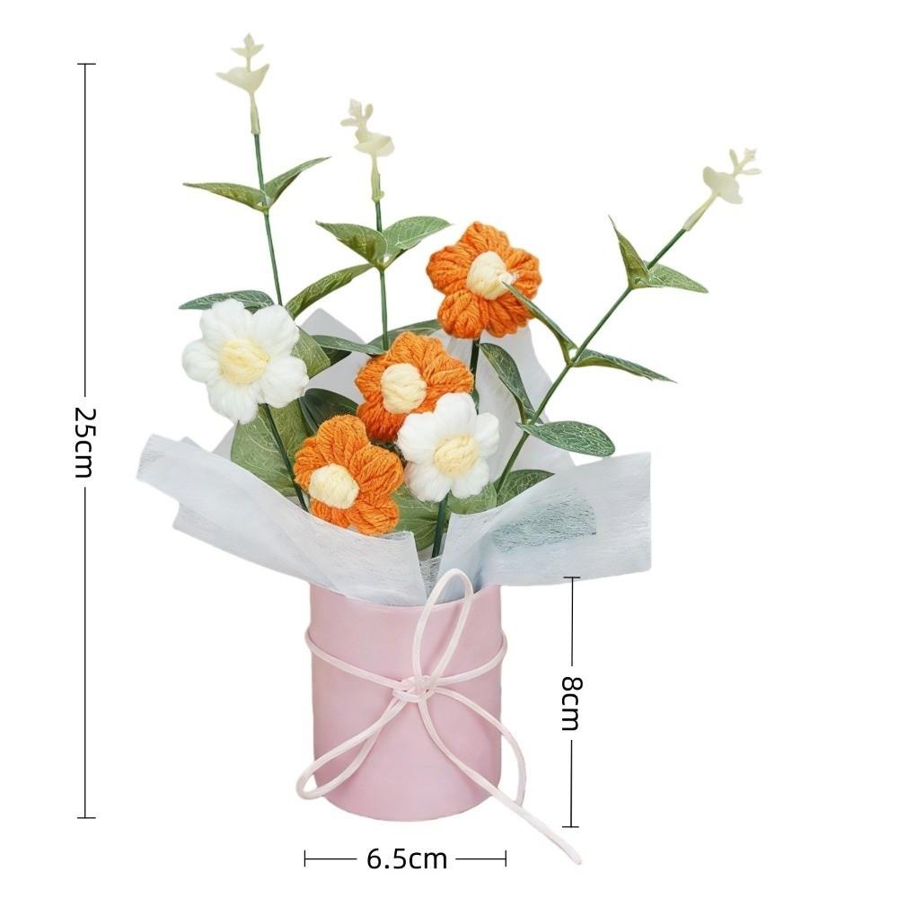Exquisite Handmade Hand Knitted Flowers With Light String Bucket Bouquet  Home Decoration