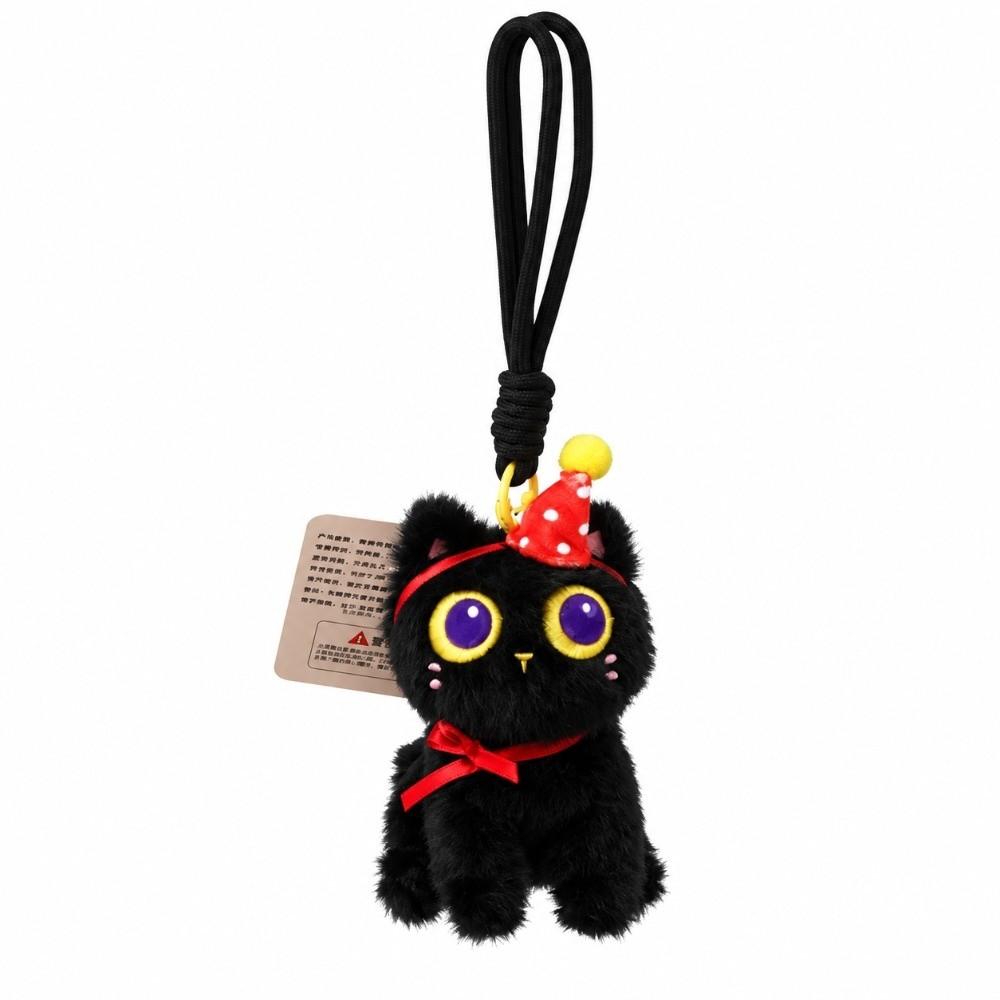 Cartoon Big-eyed Cat Plush Pendant Bag Charm Black Cat Plush Toy Black Cat Keychain for Women