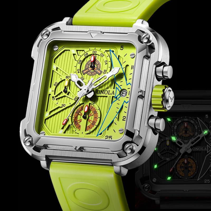 Модные часы мужские уникальные квадратные модные кварцевые спортивные часы-хронограф водонепроницаемые светящиеся Relogio Masculino