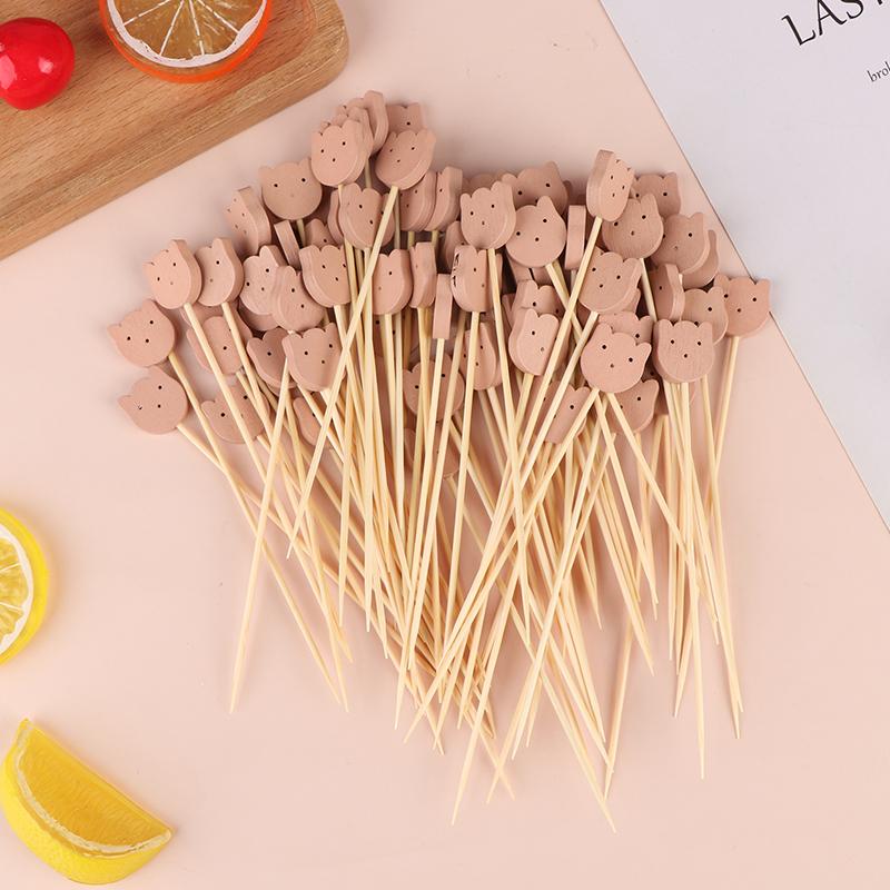 100Pcs Easter Disposable Bamboo Skewers Rabbit Eggs Food Picks Fruit Fork Sandwich Buffet Stick Easter Decoration 2024 Birthday